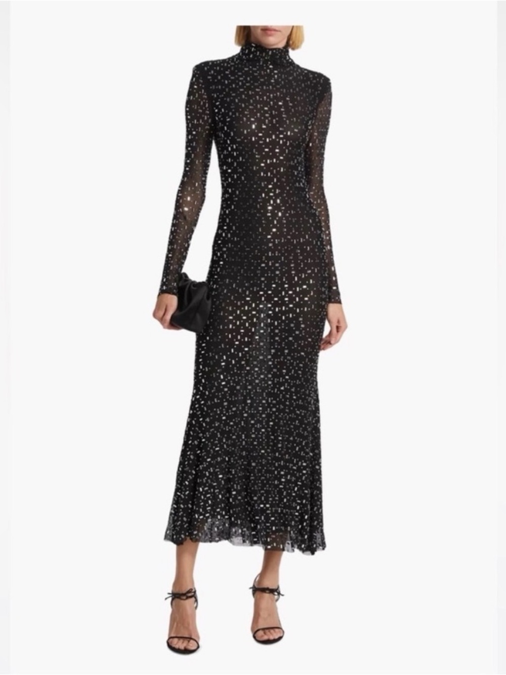 Self-Portrait Black Square Rhinestone Mesh Midi Dress - Picture 5 of 12
